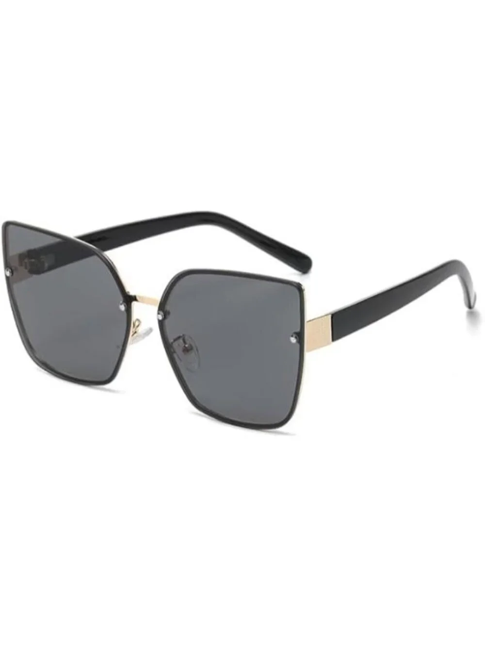 Oversized Black Sunglasses Rimless Metal Frame with Gold Accents UV Protection